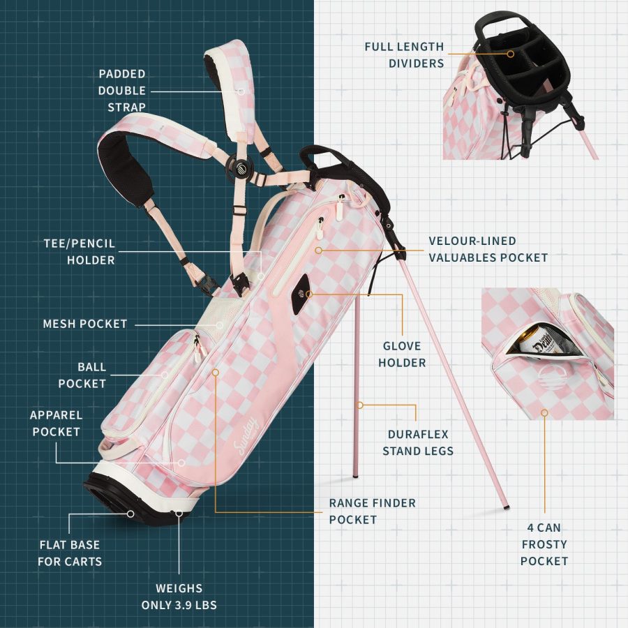 Sunday Golf El Camino Stand Bag - Pink Checkered